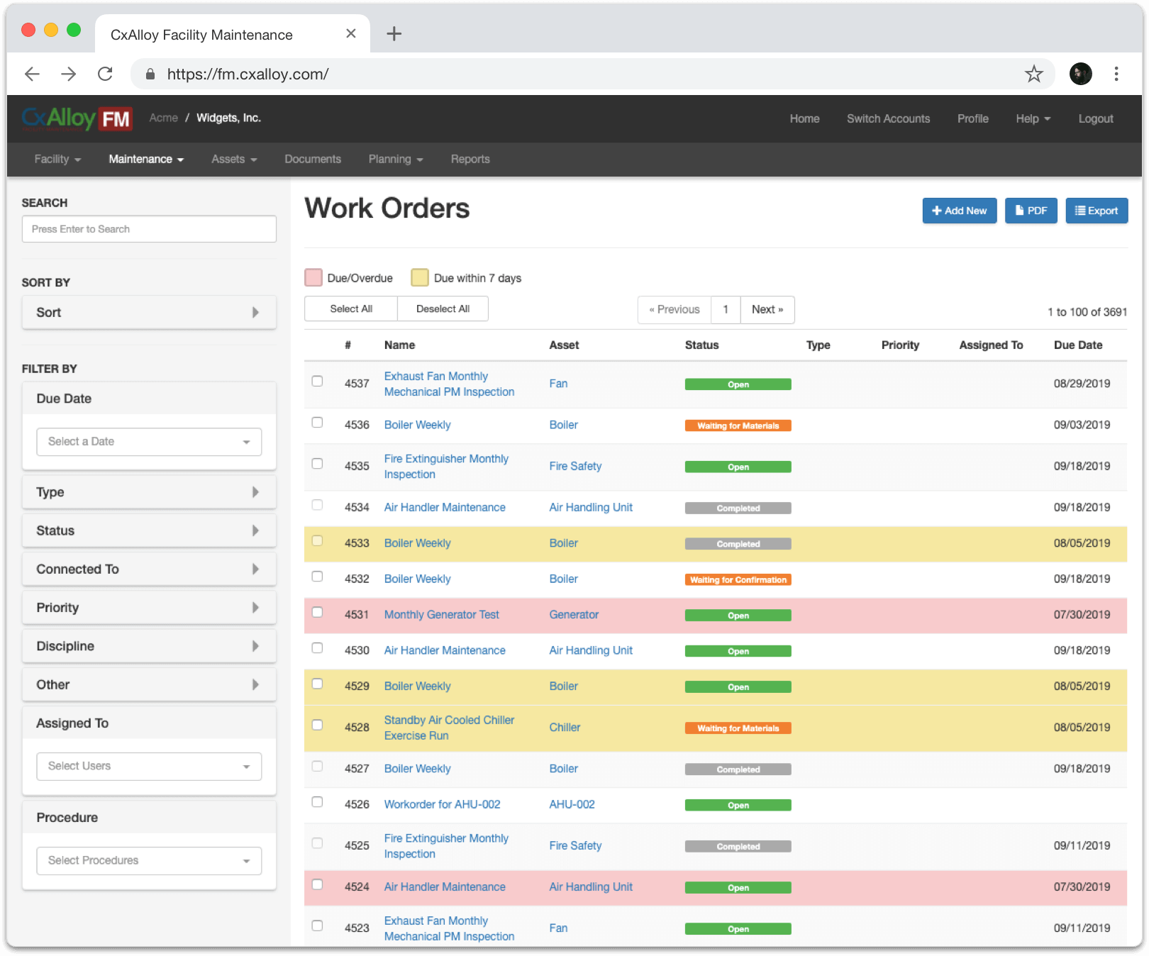 work order screen